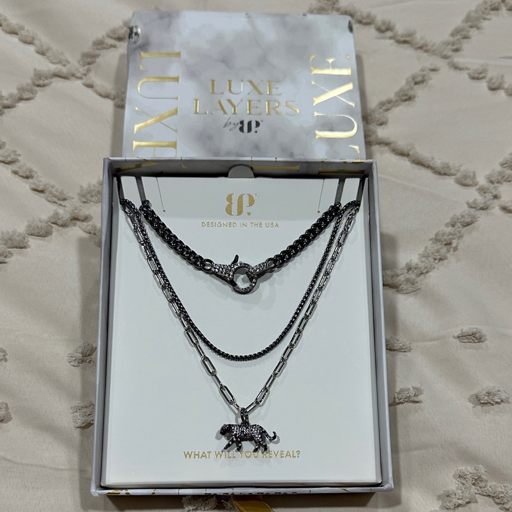 Luxe Layers 2025 Hematite & Silver Triple Layer Necklace Set